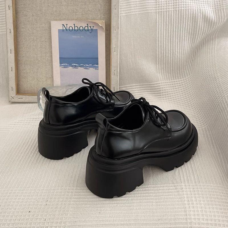 2025 spring and summer new thick-soled versatile lace-up small leather shoes women's fashion retro British small leather shoes single shoes women