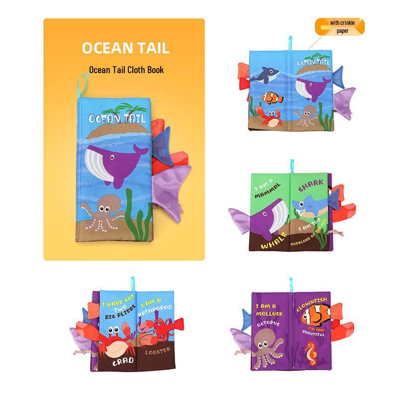 Cross-Border Tear-Resistant Baby Cloth Book – Chewable, Squeaky Tail, Crinkly Paper Animal Edition