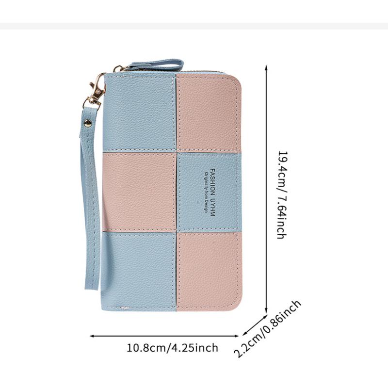Korean Style Single Zipper Women'S Extra Large Capacity Long Wallet, Patchwork Coin Purse, Phone Bag, Fashionable And Versatile