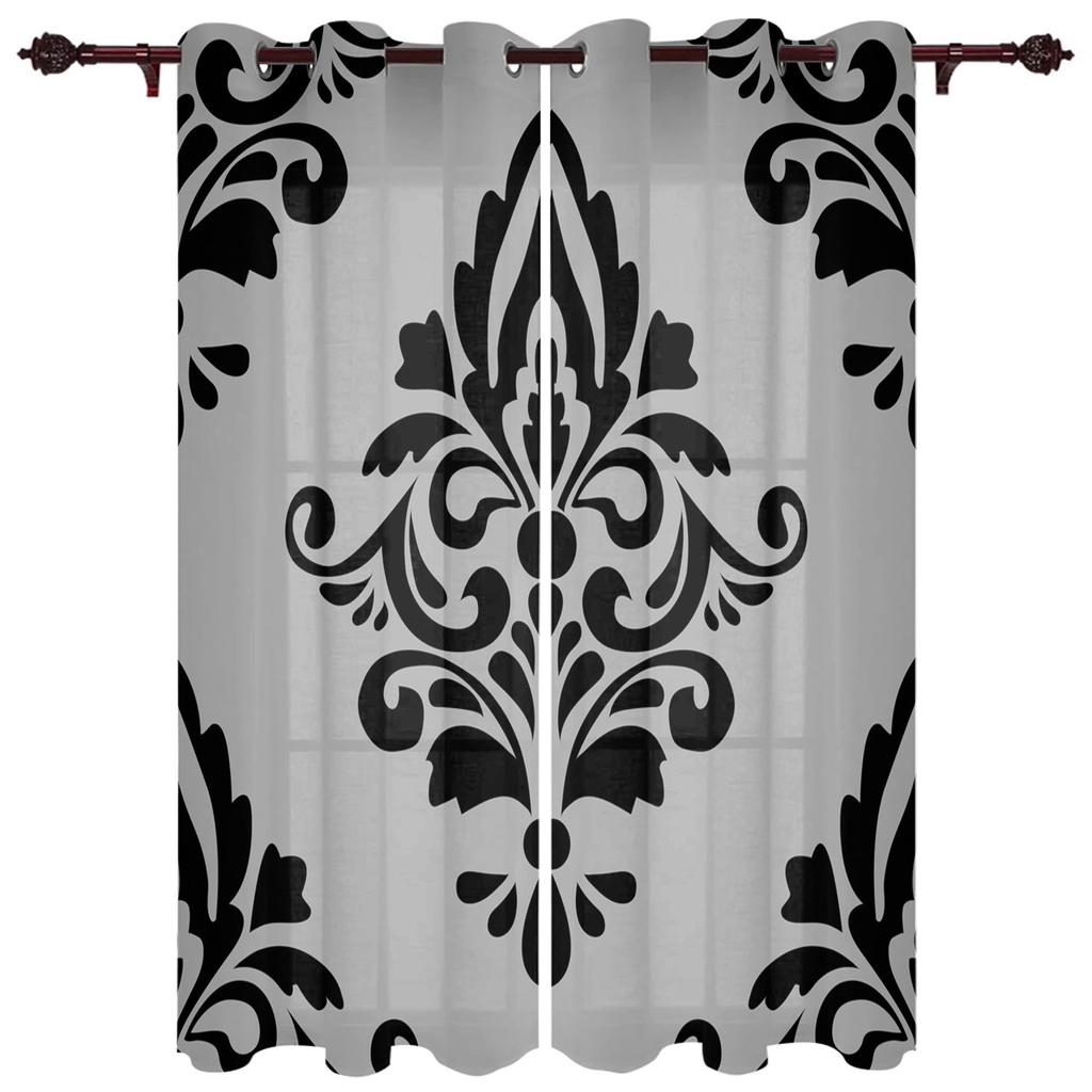 Black Baroque Pattern Window Curtain For Living Room Bedroom Luxury Home Kitchen Decor Items Curtains