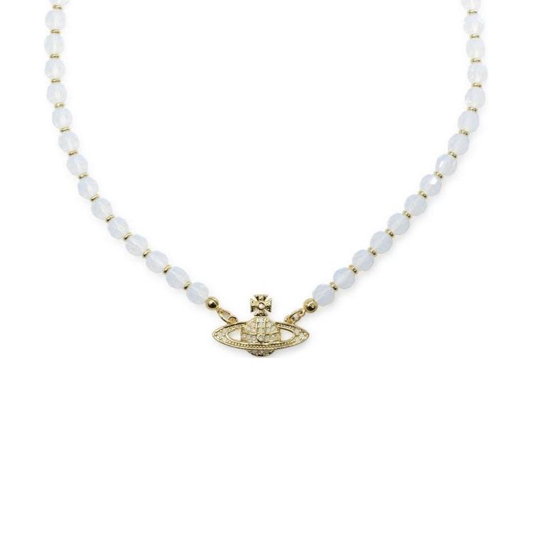 

Vivienne Westwood Messaline White Diamond Saturn Shaped Necklace Unisex necklace Gold 6303002F-02R821 Basic Packaging-Dust Bag+Box