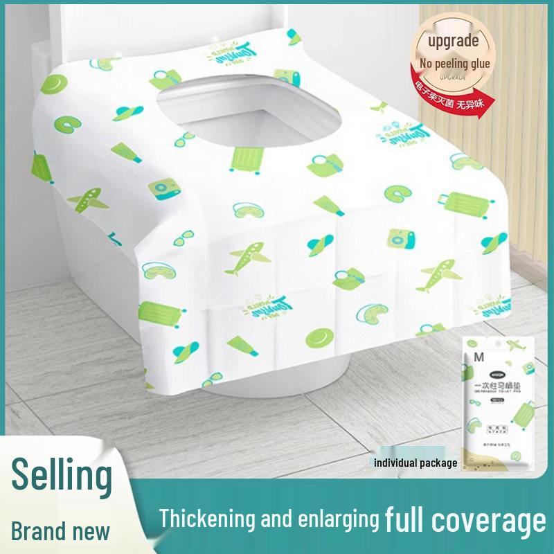 Portable Full-Coverage Disposable Toilet Seat Covers - Maternity, Thickened, Stain-Proof, Travel-Friendly Printed Design One Pack [10 pcs] Double Layer