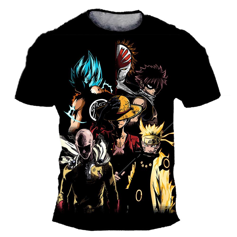 Children's Anime One Piece Luffy 3D Digital Printed Boys' Street Trendy Round Neck Short Sleeved T-shirt