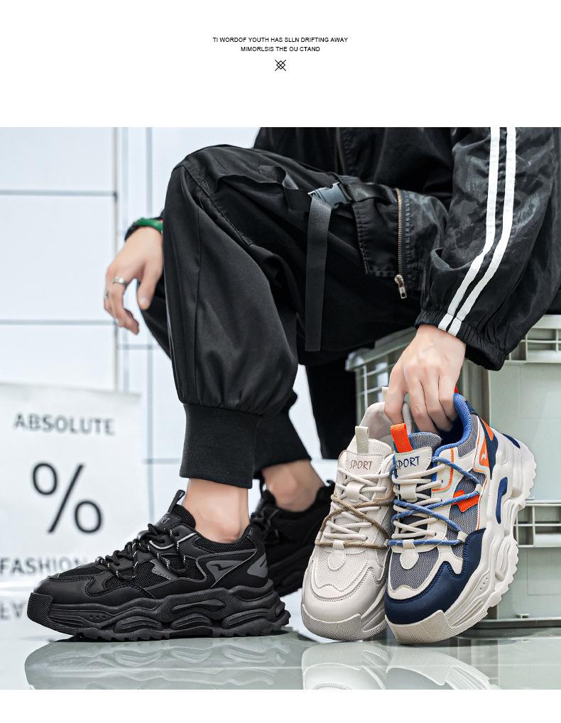 2025 Autumn and Winter New Thick-soled Heightening Dad Shoes Retro Straps Mesh Running Sneakers Men's Fashion Single Shoes