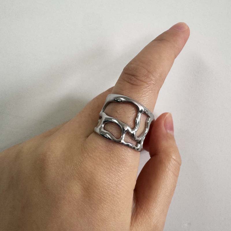 

Stainless Steel Copper Color Hollow Line Open Rings For Women Fashion Metal Irregular Smooth Chunky Rings Zircon Anillos