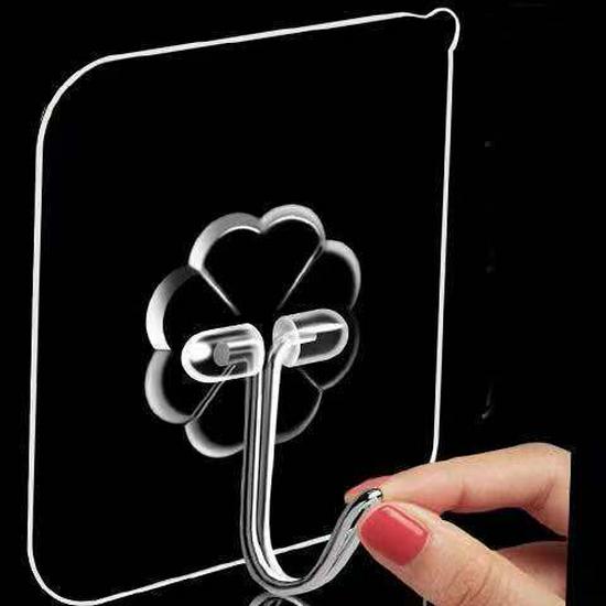 Transparent No-Punch Adhesive Hook for Bathroom or Kitchen