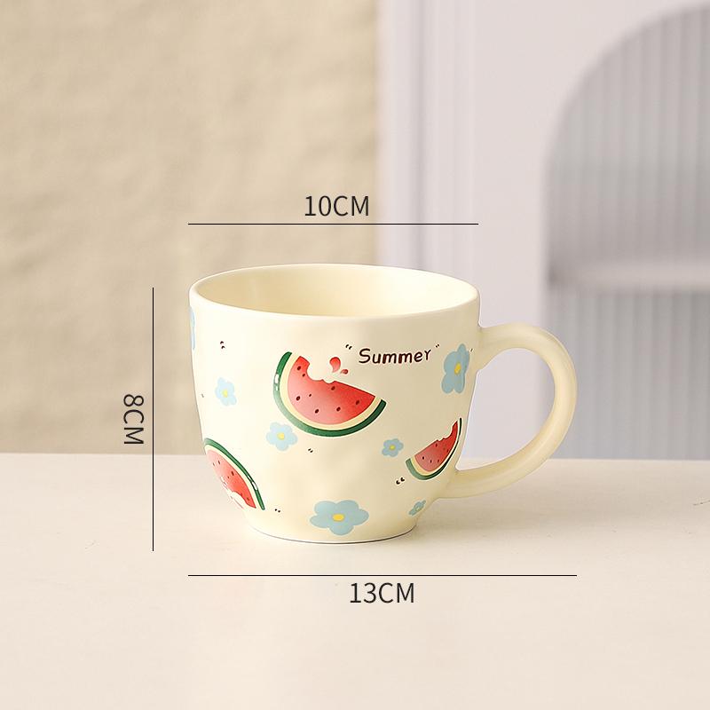 Cute Fruit Pattern Ceramic Mug Strawberry Coffee Cup Home Couple Water Cups Oatmeal Breakfast Mugs Valentine's Day Present