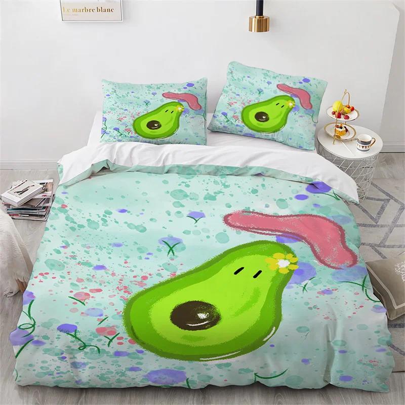 Cartoon Fruit Duvet Cover Tropical Avocado Bedding Set Microfiber Comforter Cover King For Kids Teen Room Decor Birthday Present