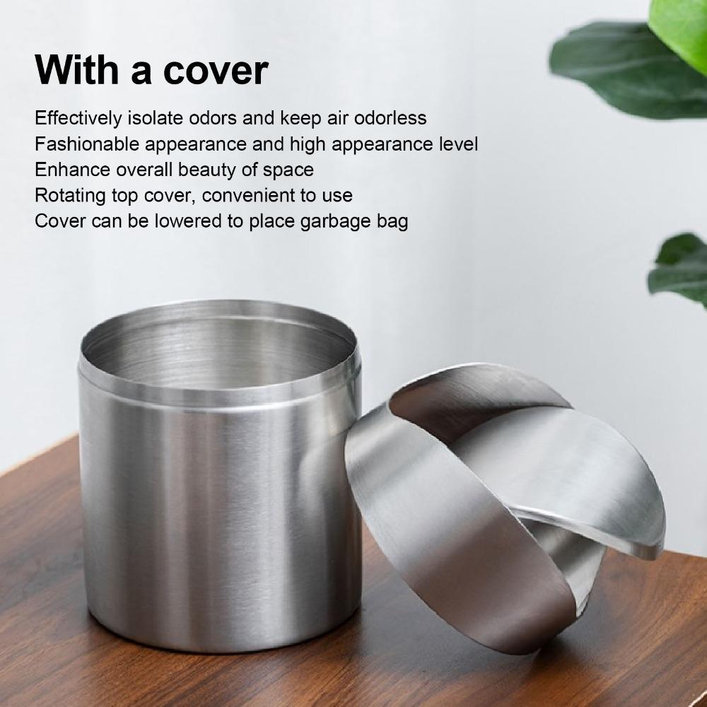 Silver Desktop Trash Can Swing Lid Swing Lid Trash Can Sleek Mini Trash Can Kitchen