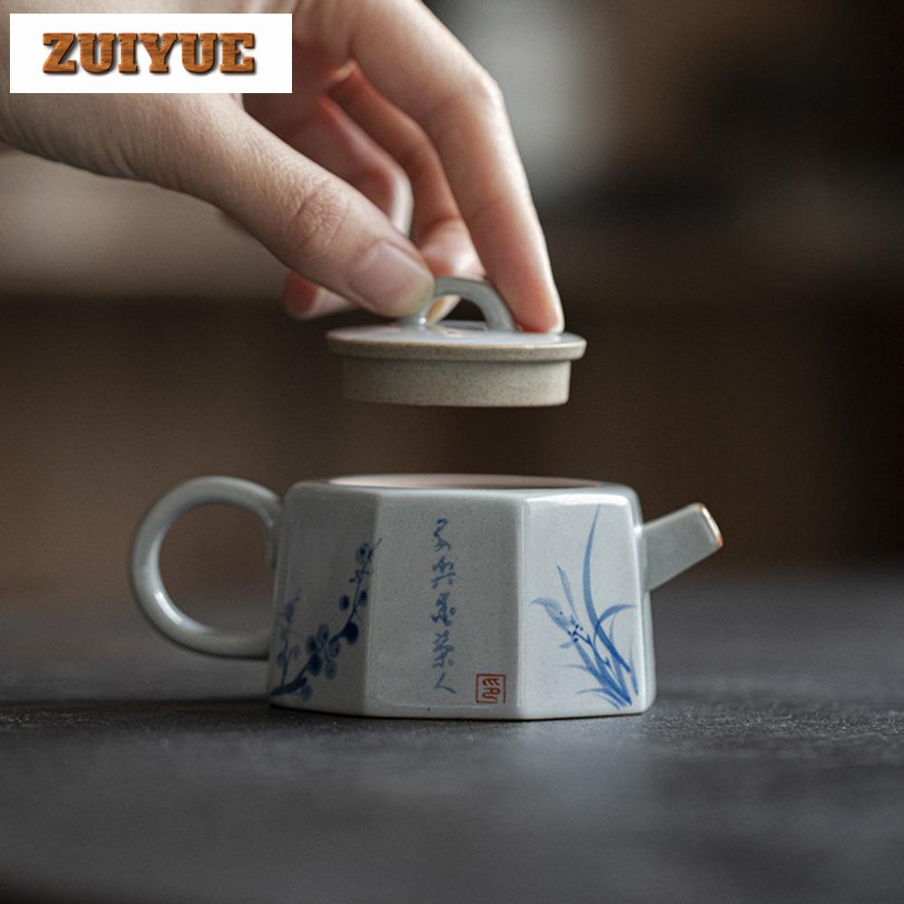 90ml Green Glaze Hand Painted Teapot Household Four Gentlemen Bafang Pot Luxury Pot Tea Maker Kettle Tea Items Services Ornament