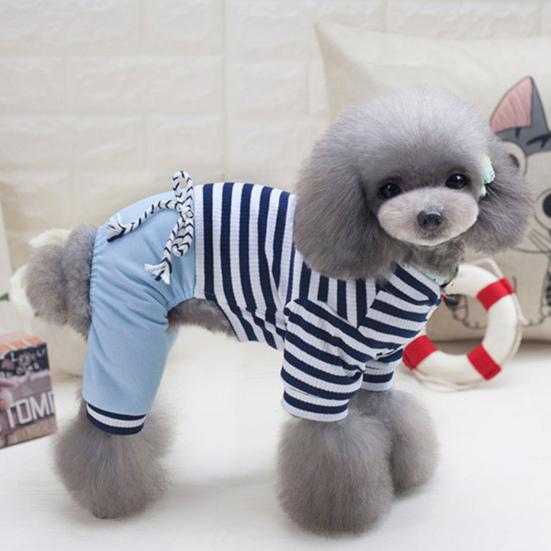 Pet Spring High Neck Striped Pattern Four-legged Pants T-shirt  Dog Cat Clothes