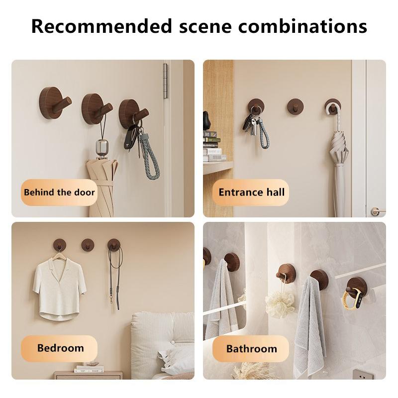 Selbstklebender einfacher Haken aus Massivholz Nussbaum Hängehaken Badezimmerwandhaken Schlafzimmer Garderobenständer Zuhause Handtuch Schlüssel Dekoration