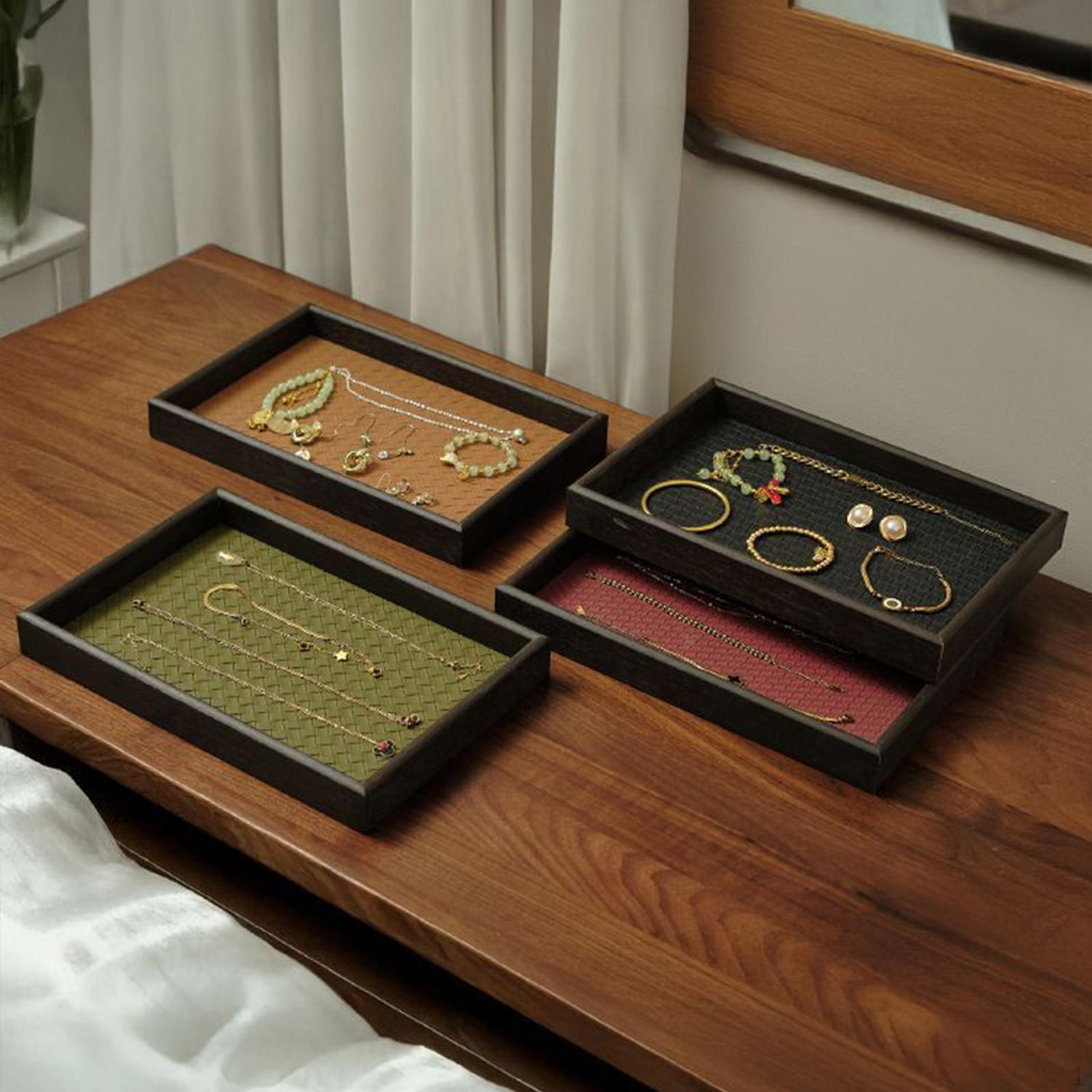 

Плоский поднос для украшений, подставка для мелочей, поднос для браслетов, комод, деревянный органайзер-держатель из ПУ кожи для чёрный