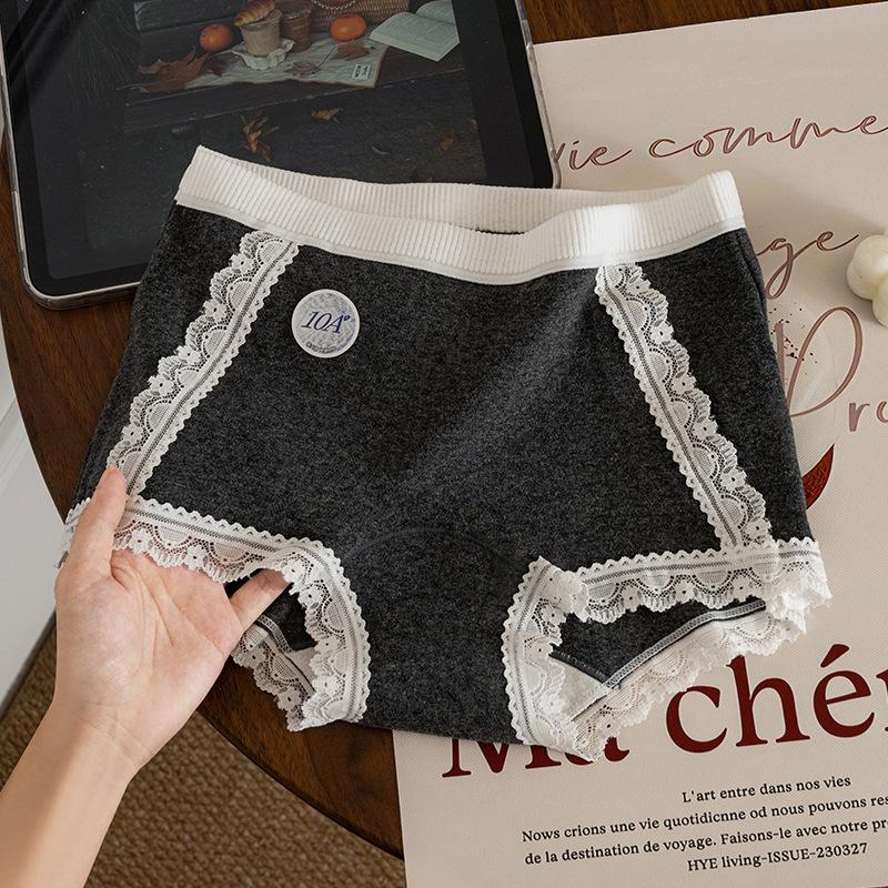 

Ladies Spring and Autumn New Sexy Lace Pure Cotton Non Clamping Hip Flat Angle Underwear XL темно-сірий колір