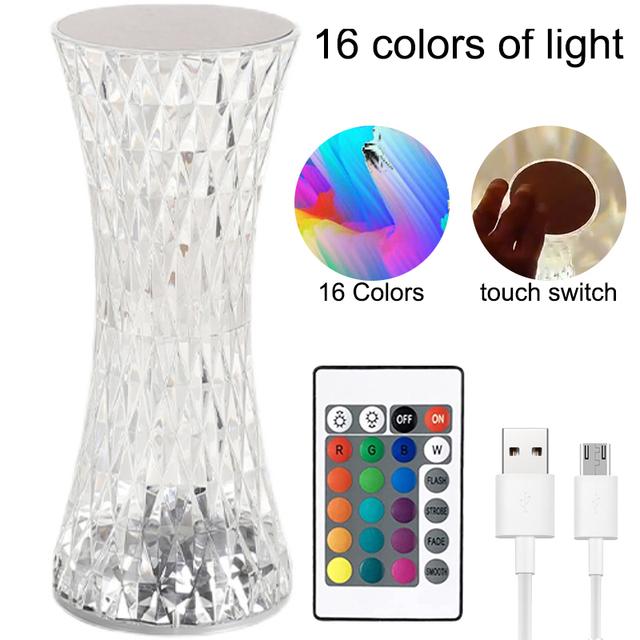 Lampă de masă din cristal RGB Lumină de noapte Proiector cu talie mică Lampă tactilă USB LED Lumină atmosferă romantică cu diamant Decorare cameră