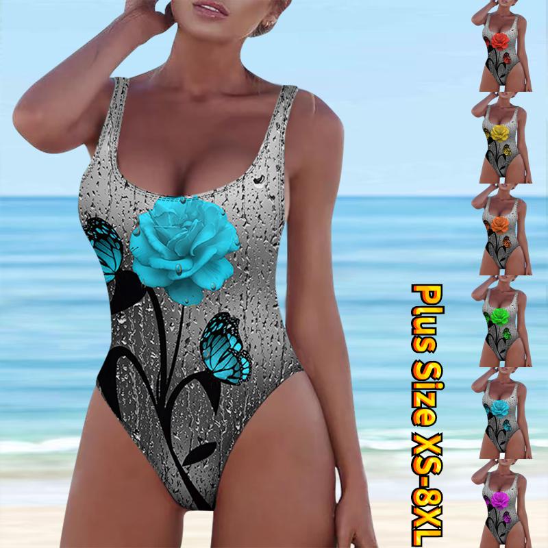 

Женская мода, консервативная пляжная одежда, бикини с 3D радужным принтом, цельные купальные костюмы с принтом синих роз