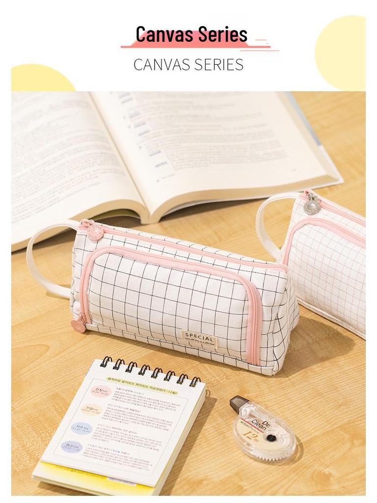 Large Korean-Style Canvas Pencil Case: Cute, Multifunctional, and Fresh Design for Students