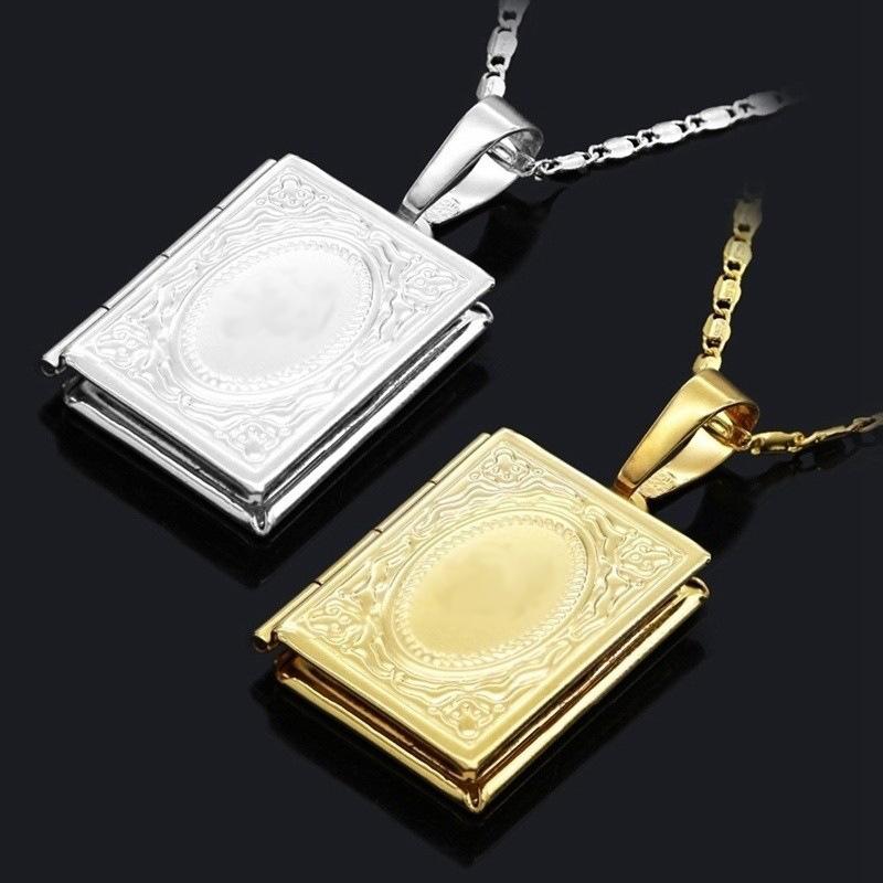 Collana con Ciondolo Scatola Fotografica Quadrata Collana Apribile a Flip Collana Semplice Gioielli