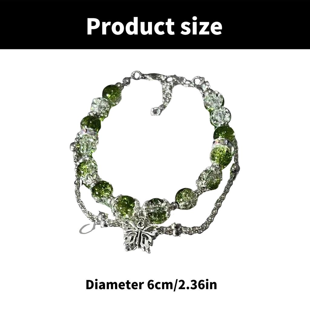 Sweet Green Bead Butterfly Bracelet Modern Fairy Butterfly Bracelet Elegant Green Bead Tassels Style Wristband Charm