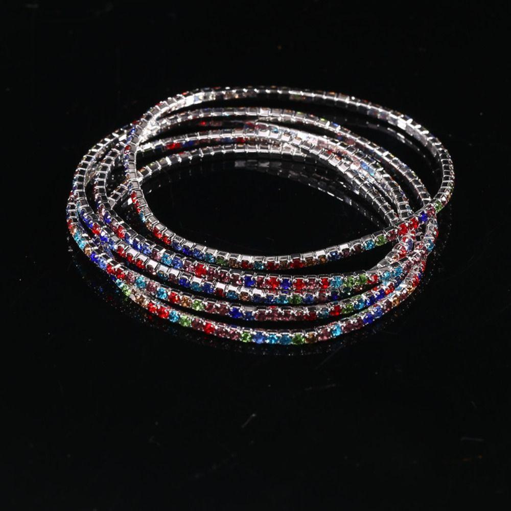 5Pcs/Lot Metal Crystal Bracelets Elastic Bangle Bracelet DIY Crystal Rhinestones Bracelets  Women