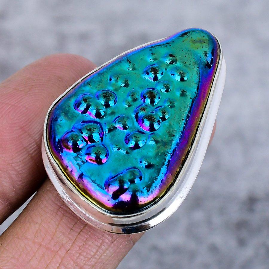 Dicorich Glass Gemstone 925 Sterling Silver Jewelry Ring Size 7