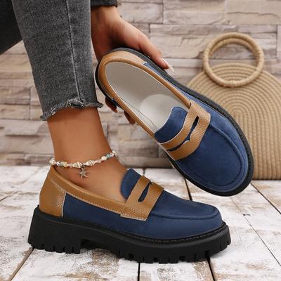 Fashion Women Loafers New British Style Fashion Patchwork Platform Shoes Woman Spring Thick Heels Comfortable Suede Shoes Plus Size 43