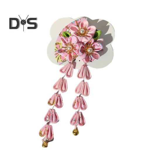 Haarnadel im Fächerstil mit Blumenglocken, Kunstperlen-Dekor, japanischer Kimono, Haarspange im antiken Stil, Haar-Accessoires