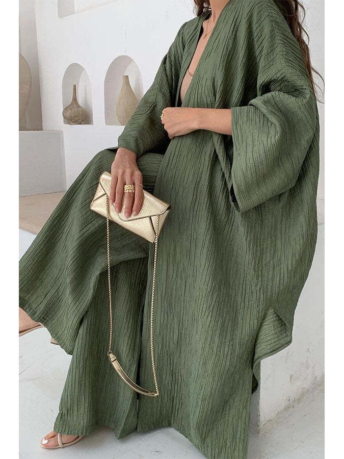 2023 Women's Pleated Texture Top & Straight-Leg Pants Set