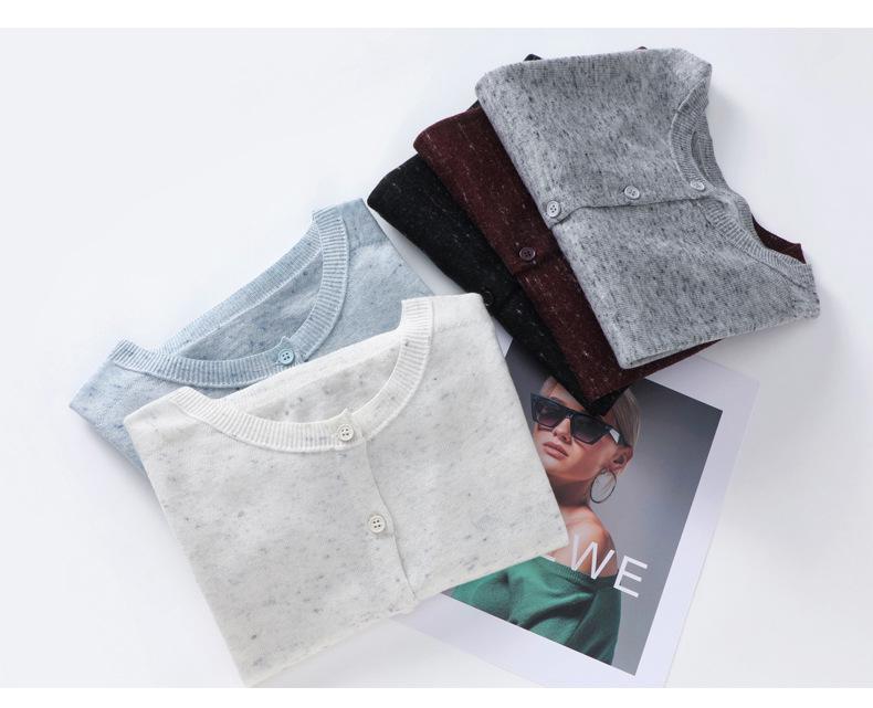 Women's Floral Wool Knit Cardigan - Round Neck, Short Sleeves, 2025 Spring/Summer Collection