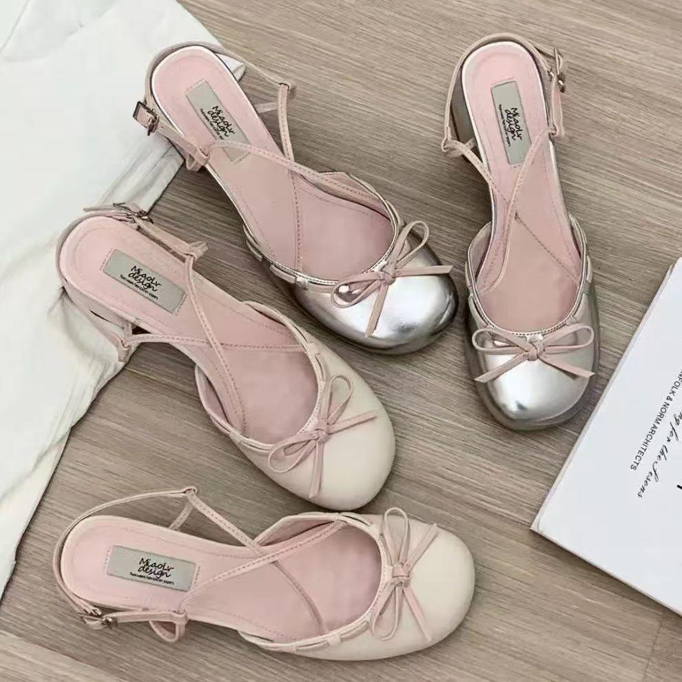Sweet Thick Heel Bag Head Sandals Women's Summer New with Skirt Bow Fairy Style French Mary Jane Shoes