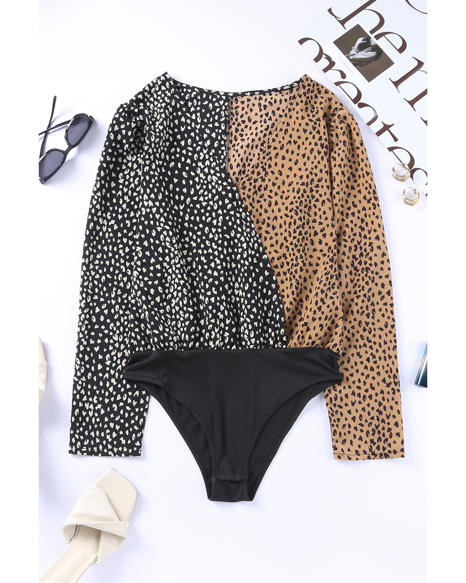 

Azura Exchange Leopard Print Wrap Long Sleeve Bodysuit M леопардовий