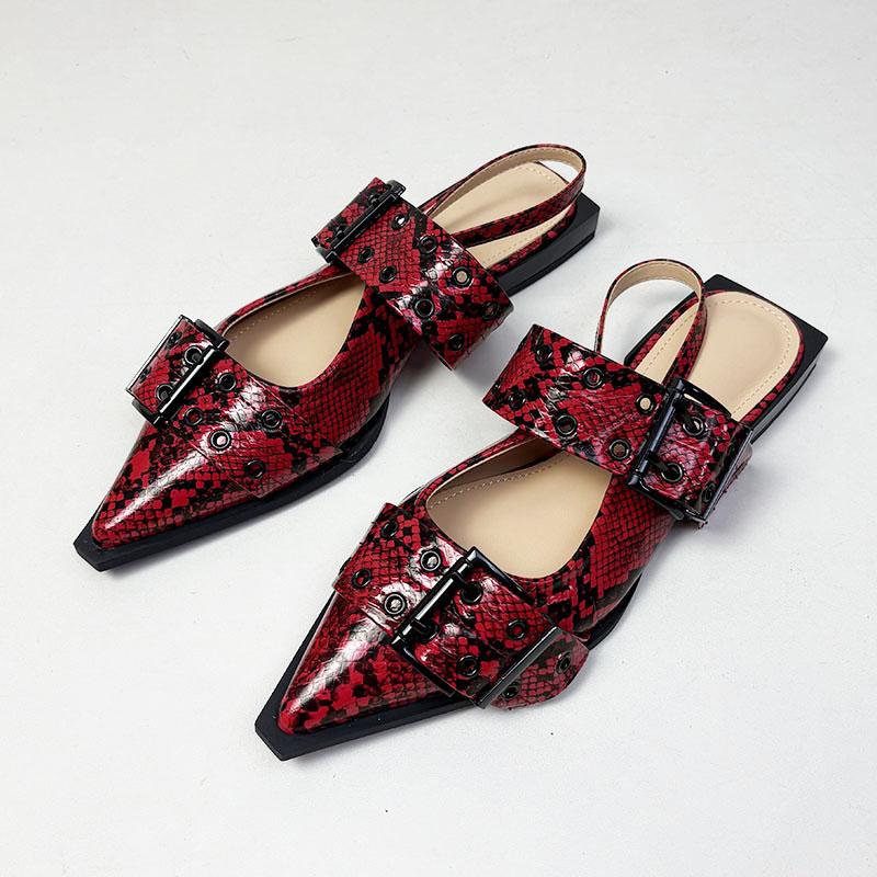 

Модные женские сандалии-балетки больших размеров 43, роскошные, со змеиным принтом, дизайнерские, с пряжкой, с острым носком 35 чёрный