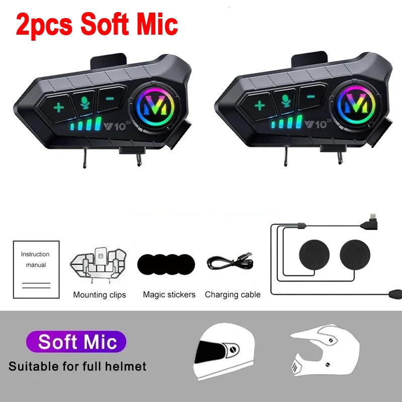 1/2 Pièces Y10 2x Bluetooth 5.3 Casque Interphone Appel Mains Libres Moto Interphone Étanche 2000mAh Moto Interphone