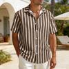 Men Striped Summer Shirt Short Sleeve Turndown Collar Button-up Shirt Casual Loose Fit Holiday Shirt for Beach Party Vacation Date