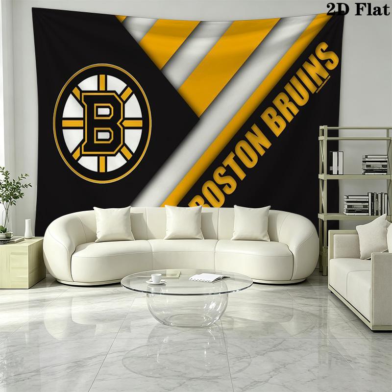 Boston Bruins Logo Wall Tapestry Aesthetic Wall Hanging Printed Fabric Blanket Decorative Tapestries for Bedroom Living Room Home Decor