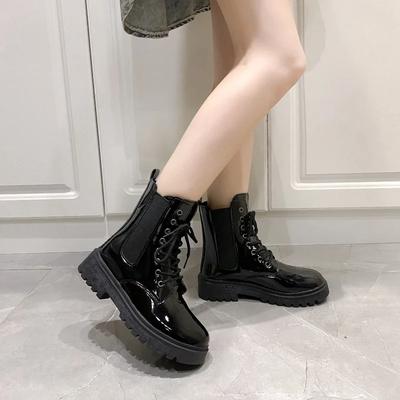 Dames 2025 Herfst Nieuwe Tooling Laarzen Dame Anti Slip Waterdicht Vetersluiting Korte Laarzen Studenten Casual Dikke Hak Ridderlaarzen