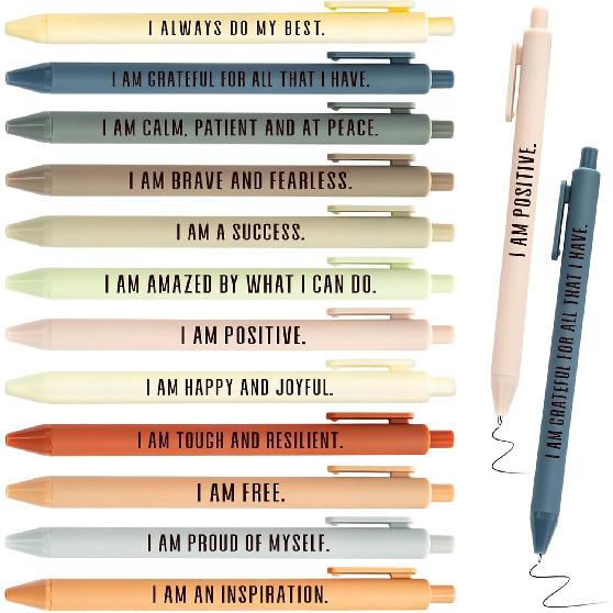 Funrous 24 Pcs Positive Affirmation Pens Bulk Retractable Motivational Ballpoint Pens pirational Gift for Staff Teacher Coworker Student Employee