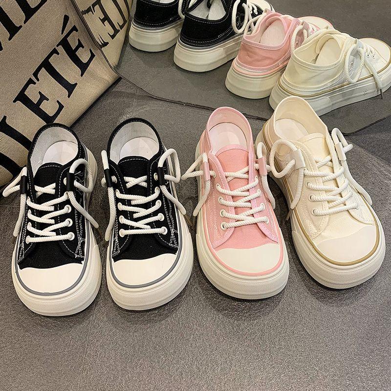 Round Toe Lace Up Woman Footwear High on Platform Canvas Shoes for Women Summer New Arrival 2025 Quality Designer Luxury Light