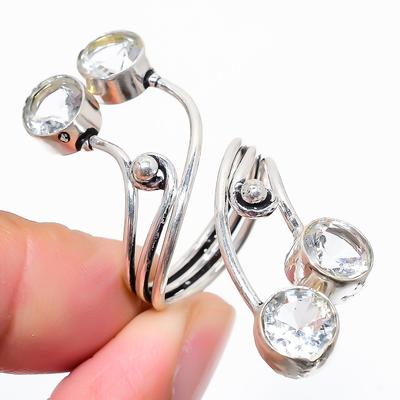 White Topaz Gemstone 925 Sterling Silver Jewelry Ring Size 7 Z1H73