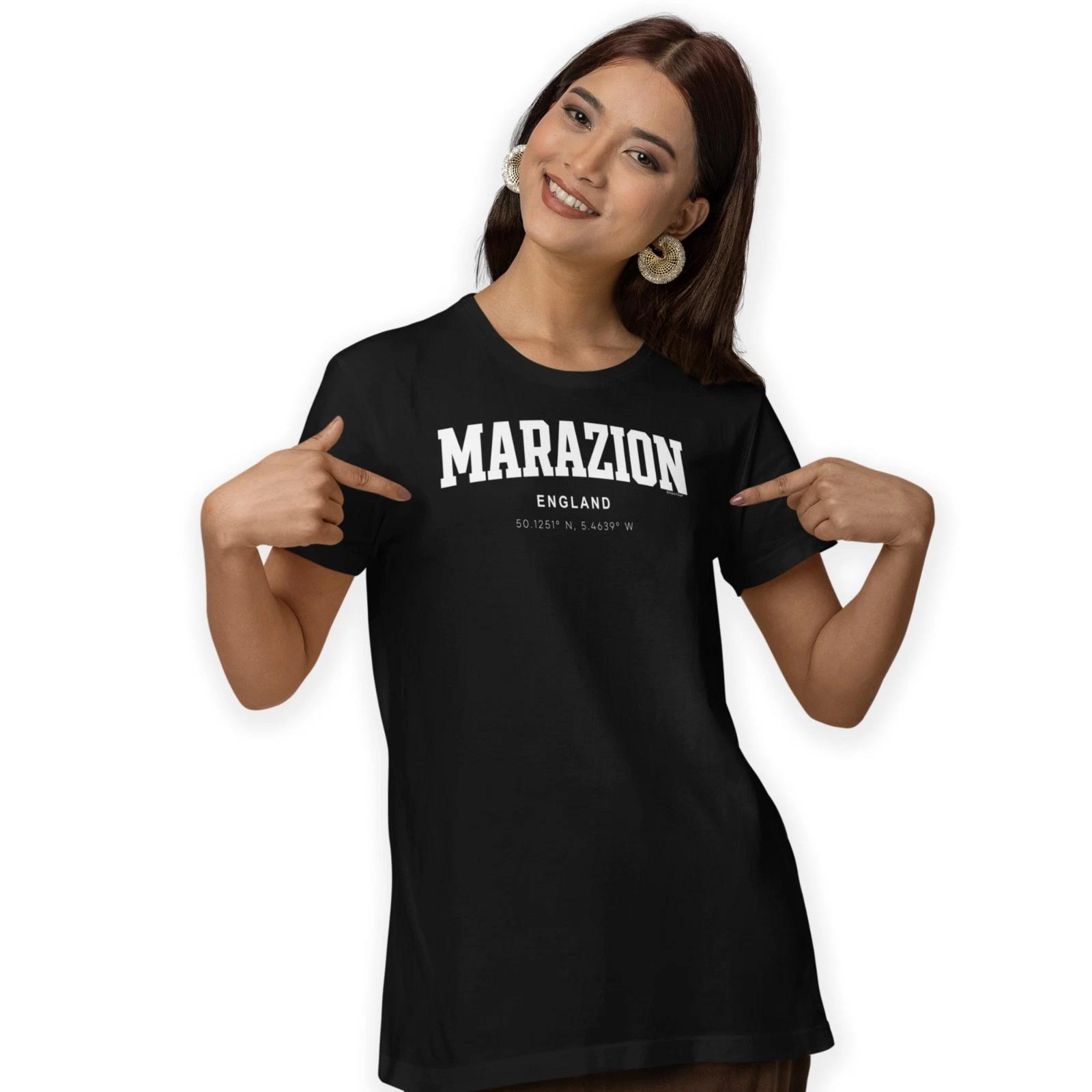 Футболка с принтом в стиле varsity Marazion с координатами, ручная печать, размеры S - 5XL 3XL