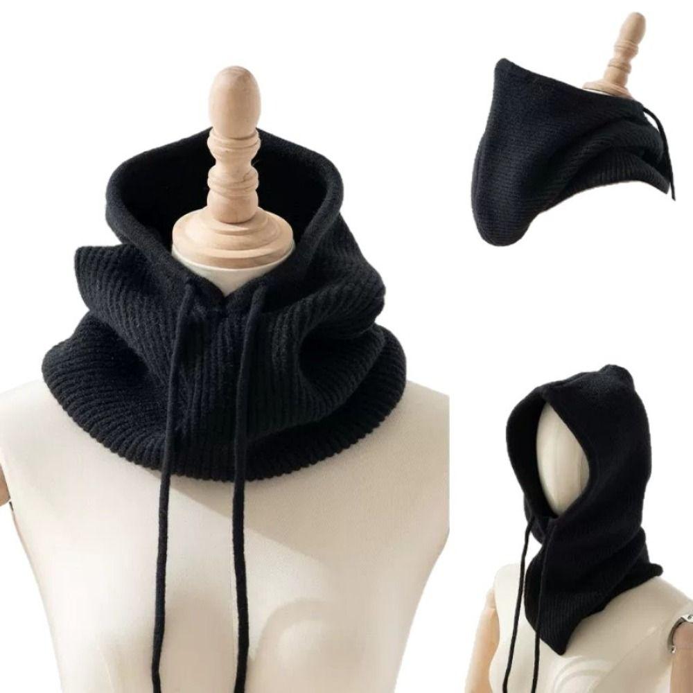 Hooded Balaclava Hat Drawstring Dual-Purpose Pullover Cap Head Hooded Hat  Winter Outdoor