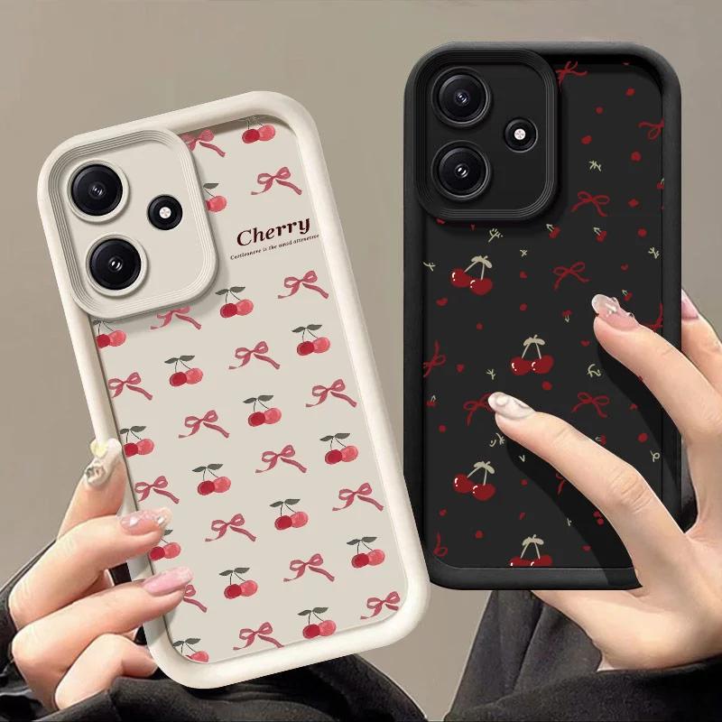 Phone Case For Motorola Moto Edge 50 Pro Fusion 40 NEO G84 G35 G85 5G G22 G32 G52 G30 G60 Cover Cherry Fruit Bow Silicone Funda