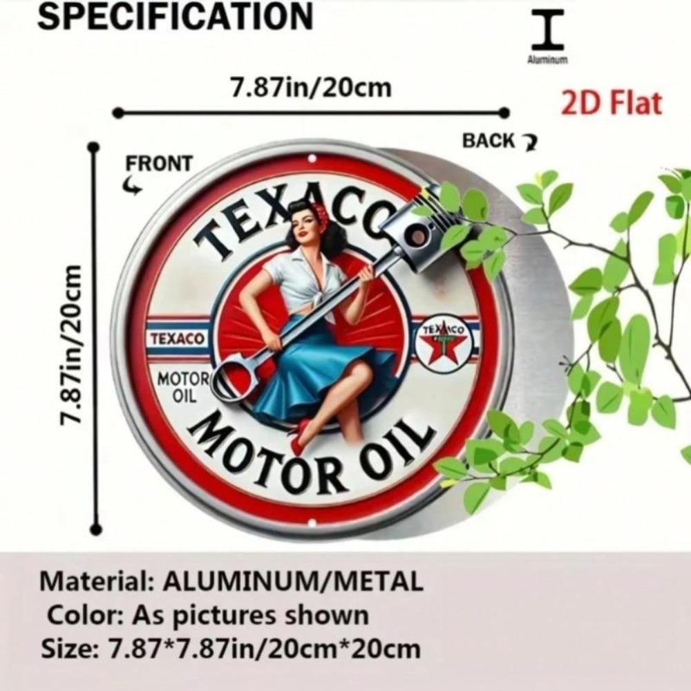 Texaco Vintage Motor Oil Retro Metal Tin Sign Round Wall Art Decor for Bar Cafe Garage