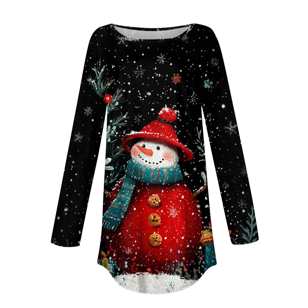 Tee Shirts For Women Casual Round Neck Long Sleeve Shirts Christmas Printing Top Pullover