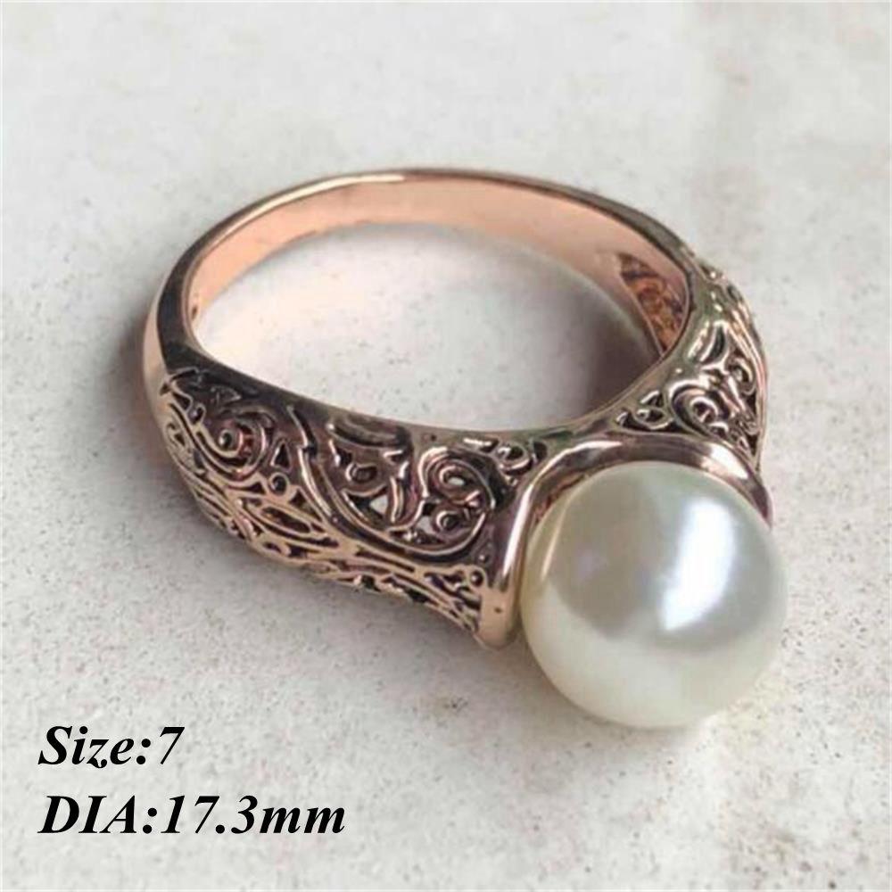 Charm Gift Vintage Wedding Jewelry 14K Yellow Gold Plated White Pearl Ring