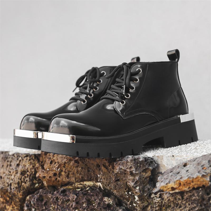 Martin Boots Men'S New High-Top Leather Shoes Thick-Soled Heightening Tooling Boots Retro Locomotive Boots 7009-J