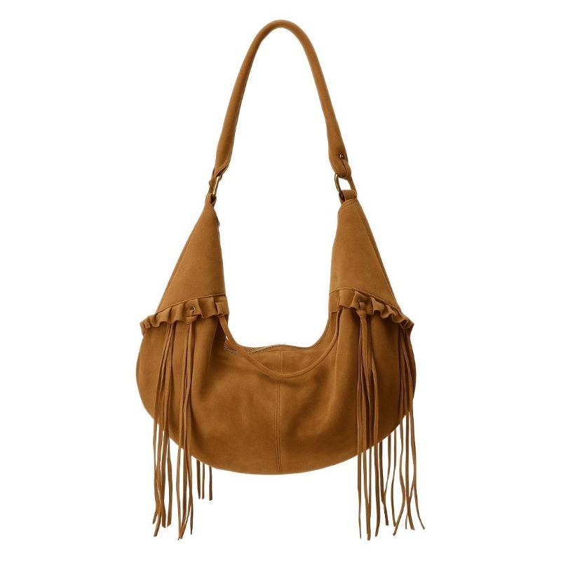 

Женская сумка-тоут из коровьей кожи первого слоя, матовая кожа, на плечо, подмышку, модная, с бахромой, универсальная, большой вместимости, для通勤, женская сумка 28*18*8cm темно-коричневого