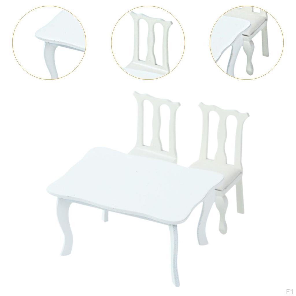 1:12 Dollhouse Table and Chair Set Hobby Crafts Role Play Games Life Scene Props Wooden Pretend