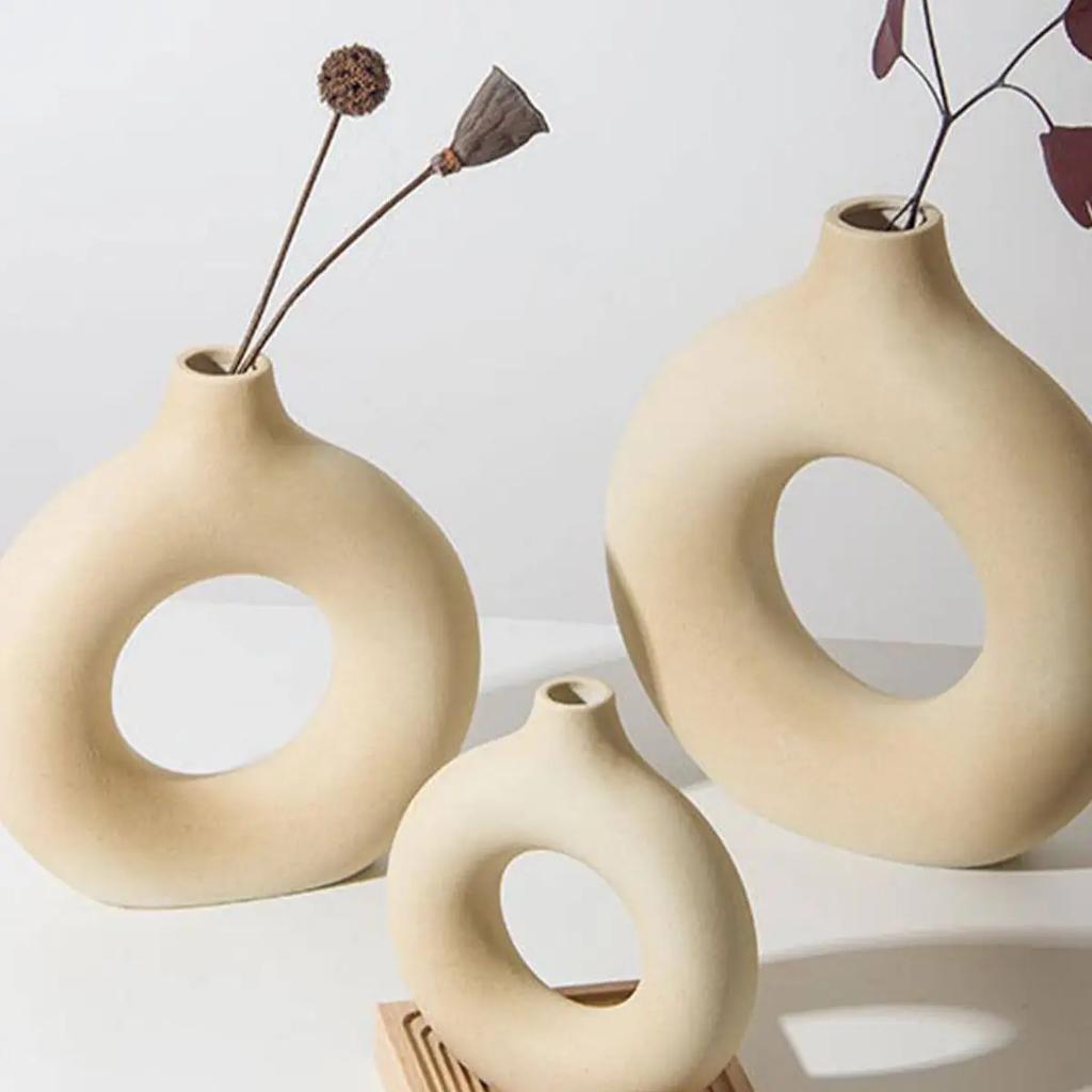 1 Stück Weiße Keramikvasen für Heimdeko, Moderne Deko Mattierte Kreisvase, Minimalistische Nordische Donut-Vase, Dekorativ