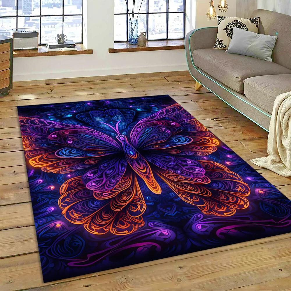 HD Fantasy Butterfly Flower Cartoon Carpet Rug for Home Living Room Bedroom Sofa Doormat Decor,Kids Area Rug Non-slip Floor Mat